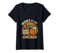 Donna Mid-of Chicago Camicia Vintage Shopping City Skyline Retro Maglietta con Collo a V