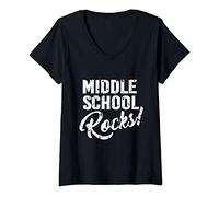 Donna Middle School Rocks per insegnanti e studenti Maglietta con Collo a V