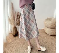 Donna Midi Tartan Plaid a-Line Vita Alta Mezzo Abito Ufficio Ogni Giorno Rétro