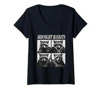 Donna Midnight Bandits Raccoons Rockers Rock Band emo Punk Maglietta con Collo a V