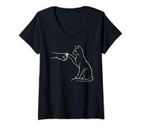 Donna Midnight Cat Touch Magical Bond Line Art Cat Silhouette Maglietta con Collo a V