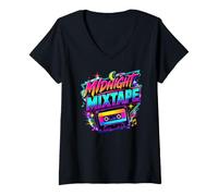 Donna Midnight Mixtape - Costume Anni '80 Maglietta con Collo a V