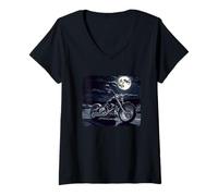 Donna Midnight Ride Costume per Gli Amanti della Moto Maglietta con Collo a V