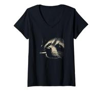 Donna Midnight Smoking Raccoon Dark Urban Vibes Maglietta con Collo a V