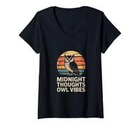 Donna Midnight Thoughts Owl Vibes - Gufo retrò Maglietta con Collo a V