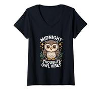 Donna Midnight Thoughts Owl Vibes - Gufo retrò Maglietta con Collo a V