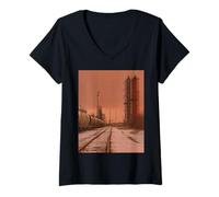 Donna Midwest Gothic Aesthetic Rural Train Refinery Winter Vibes Maglietta con Collo a V