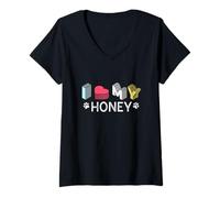 Donna Miele Personalizzato Dog Name Honey Pet Lover Maglietta con Collo a V