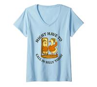 Donna Might Have To Call in Silly Today Funny Goose Retro Maglietta con Collo a V