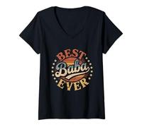 Donna Miglior Baba Mai Retro Vintage Tramonto Arabo Padre Maglietta con Collo a V