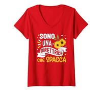 Donna Migliore Direttrice Sono Una Direttrice Che Spacca Divertent Maglietta con Collo a V, Rosso, XXL