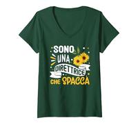 Donna Migliore Direttrice Sono Una Direttrice Che Spacca Divertent Maglietta con Collo a V, Verde Foresta, L