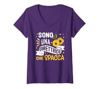 Donna Migliore Direttrice Sono Una Direttrice Che Spacca Divertent Maglietta con Collo a V, Viola, XL