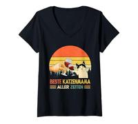 Donna Migliore Katzenmama Aller Zeiten Retro Lustig Muttertag Maglietta con Collo a V