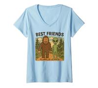 Donna Migliori Amici Divertente Bigfoot e Alien Cryptid, UFO, Fantascienza Maglietta con Collo a V