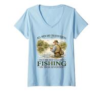 Donna Migliori Uomini Pesca negli Anni Settanta Anni 70 Pescatore Nonno Maglietta con Collo a V