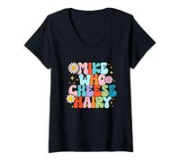 Donna Mike Who Cheese Peloso Divertente Adulto Detto Vintage 70s Groovy Maglietta con Collo a V