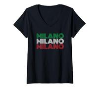Donna Milano Bandiera Italia Italia Retro Maglietta con Collo a V
