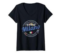Donna Milano con Skyline Italia Moda Vintage Lombardia Souvenir Maglietta con Collo a V