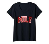 Donna Milf Varsity Atletico Sport Stile Mamma Madre Maglietta con Collo a V