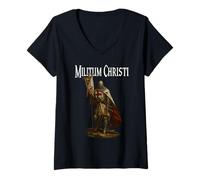 Donna Militum Christi | Templari Knight | Guerriero cattolico Maglietta con Collo a V