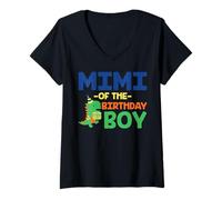 Donna Mimi of the Birthday For Boy Saurus Rex Dinosaur Party Maglietta con Collo a V