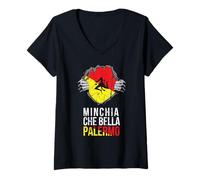 Donna Minchia Che Bella Palermo Maglietta Trinacria Maglietta con Collo a V
