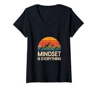 Donna Mindset is Everything Citazione Motivazionale Maglietta con Collo a V