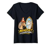 Donna Mindset is Everything Horse & Traffic Cone Unicorn in Mirror Maglietta con Collo a V
