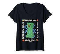 Donna Minecraft Adventure Mode Block By Block Snack By Snack 2009 Maglietta con Collo a V