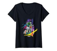 Donna Minecraft Chicken Jockey Mob Paint Brush Strokes Background Maglietta con Collo a V