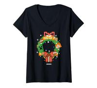 Donna Minecraft Christmas Pixel Art Wreath Alex And Creeper Maglietta con Collo a V
