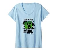 Donna Minecraft Creeper Black Splat Survival Mode Maglietta con Collo a V