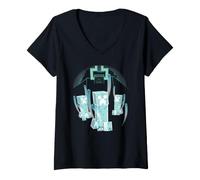 Donna Minecraft Dungeons 2 Warden Behind Glowing Blue Creepers Maglietta con Collo a V