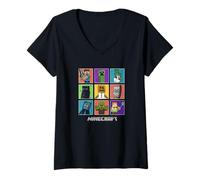 Donna Minecraft Group Shot Colored Box Up Maglietta con Collo a V