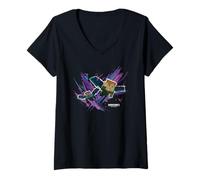 Donna Minecraft Steve & Alex Flying with Elytras Paint Brush Style Maglietta con Collo a V