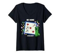 Donna Minecraft Valentine's Day Be Mine Creeper Valentine's Card Maglietta con Collo a V