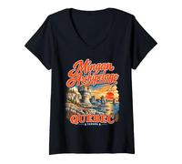 Donna Mingan Arcipelago Quebec Vintage Isole Canadesi Viaggi Maglietta con Collo a V