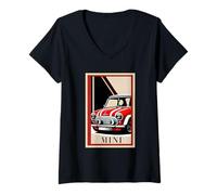 Donna Mini A Classic British Sport Car Union Jack Maglietta con Collo a V
