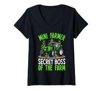 Donna Mini Farmer Segreto Boss della Fattoria Maglietta con Collo a V