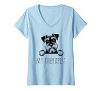 Donna Miniature Schnauzer Funny Dog Owner Maglietta con Collo a V