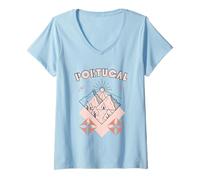 Donna Minimal Boho Travel Line Art Portogallo Vacanza Maglietta con Collo a V