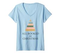 Donna Minimal Pastel all Books for Christmas Reading Book Maglietta con Collo a V