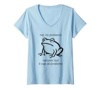 Donna Minimalist Frog Meme Humor Me No Problem Narratore Divertente Maglietta con Collo a V