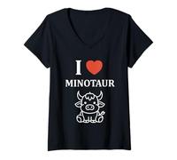 Donna Minimalist Monster Minotaur Greek mythology i love Minotaur Maglietta con Collo a V