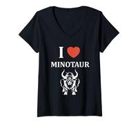 Donna Minimalist Monster Minotaur Greek mythology i love Minotaur Maglietta con Collo a V