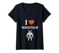 Donna Minimalist Monster Minotaur Greek mythology i love Minotaur Maglietta con Collo a V