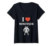 Donna Minimalist Monster Minotaur Greek mythology i love Minotaur Maglietta con Collo a V