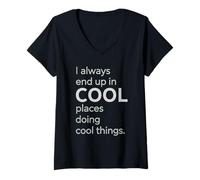 Donna Minimalista Luoghi Cool Cose Font Moderno Maglietta con Collo a V