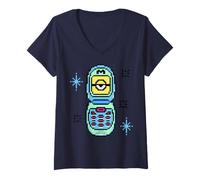 Donna Minions 8-Bit Flip Phone Pixel Retro Maglietta con Collo a V